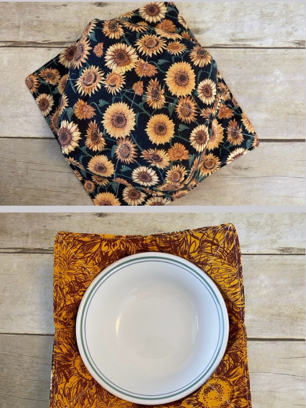 Microwave  /Ice Cream Bowl Cozy Sunflowers Reversible Fabric Bowl